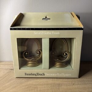 Gothic Curtain Finial Set 2‎ Brass Gold Finish Dark Academia Scroll Window New